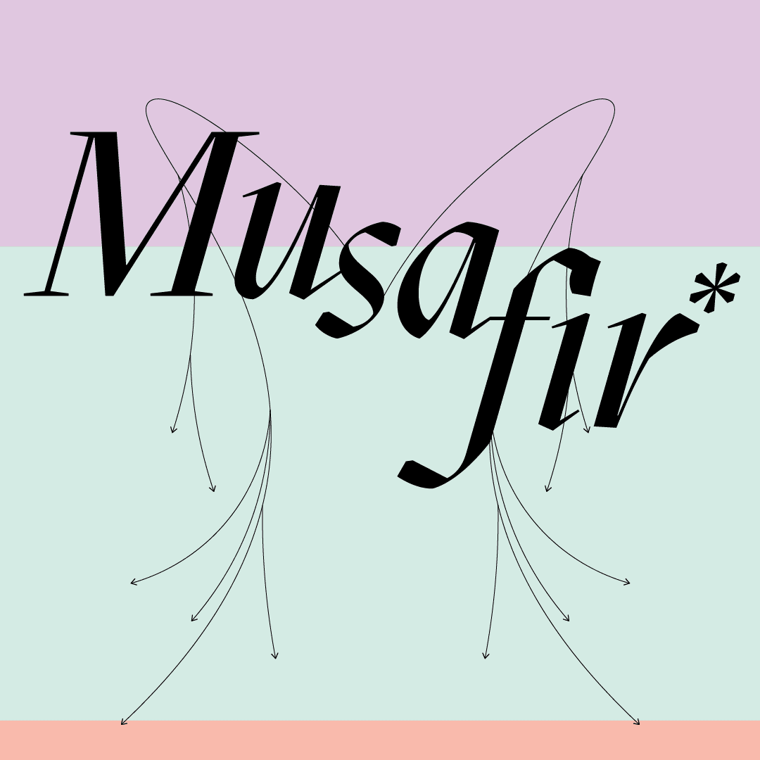 Musafir logo over a three-color background